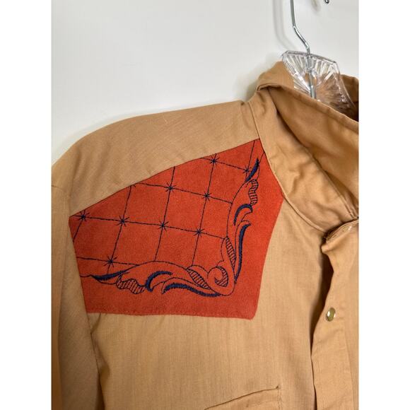 70's Easy Does It Western Pearl Snap Shirt Embroidered Yoke USA cowboycore M - Picture 7 of 14